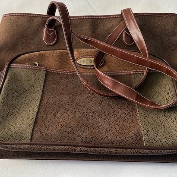 JAGUAR Tote Large Leather Multi Colour 3 Zip Pockets Excellent 22”x14.5”x 6” - Picture 1 of 13